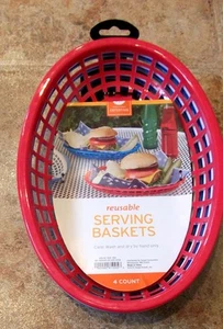 Juego de 4 Piezas Cesta de Hamburguesas Rojo Blanco Azul Ovalado Picnic NUEVO Platos de Malla para Servir NUEVO - Imagen 1 de 2