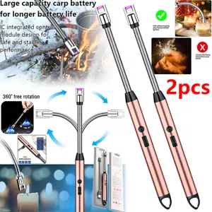 2PCS Rechargeable Electric ARC Lighter Gas Hob Candle BBQ Kitchen Windproof Fire - Picture 1 of 5