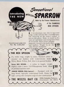 1948 Weezel Sparrow Fishing Lure Weezel Bait Company Print Ad Flyer Man Cave - Picture 1 of 2