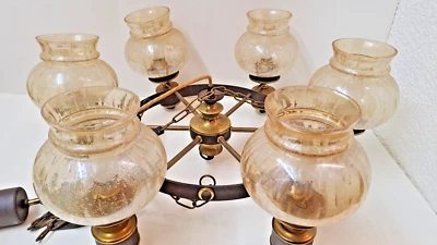 Kronleuchter/Deckenlampe, 60er/70er Jahre, Rahmen Eisen, Durchmesser ca. 70 cm - Bild 1 von 4