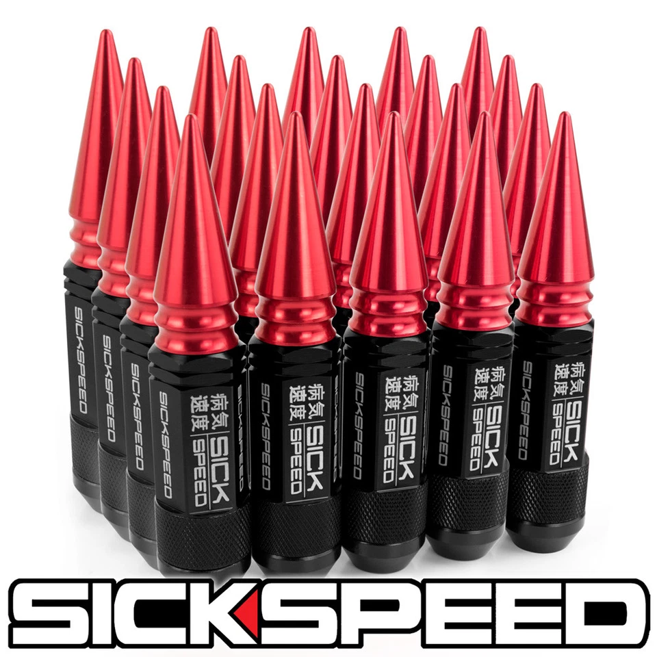 SICKSPEED 20 件 黑色 / 红色 SPIKED 铝 108 毫米 3 件 LUG NUTS 1/2X20 N22 — 第 1/1 张图片