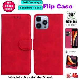 Leather Wallet Book Case For iPhone  14 13 12 Pro Max 11  X XS XS Max XR Colour - Picture 1 of 7