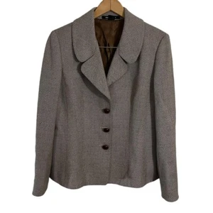 Ellen Tracy Wool Blend Blazer Suit Jacket Size 12 Beige and Brown Spotted Top - Picture 1 of 5