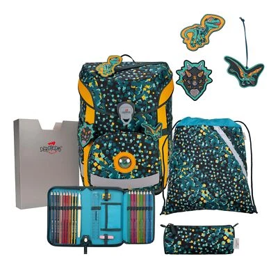 DerDieDas ErgoFlex Easy Schulranzenset 5-teilig Schulranzen Dino Time dunkelgrün - Bild 1 von 4