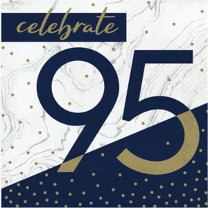 Navy & Gold Milestone 95th Birthday Lunch Napkins Paper 16 Per Pack 6.5" x 6.5" - Picture 1 of 1