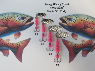 Señuelo giratorio Trucha Bass - 4 tamaños - Hoja oscilante plateada - (4 piezas) Foto 1 de 4