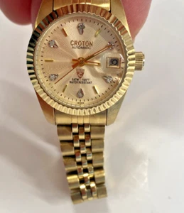 CROTON Automatic Six Diamond Watch 5 ATM Gold Womens Watch - Picture 1 of 6