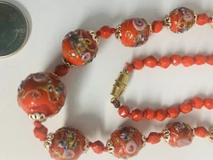 Venetian Murano Red Wedding Cake Beads Necklace Lamp Work - Picture 1 of 6
