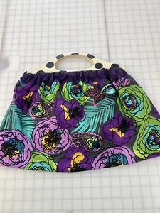 Knitting Crocheting Sewing Fabric Bag Vintage Pattern Wooden Painted Handled - Picture 1 of 4