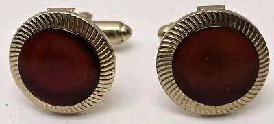 Vintage Pair of Shields Cufflinks Gold with Amber Like Stones - Image 1 of 4