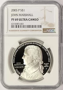 2005-P $1 John Marshall Commemorative Silver Dollar NGC PF69UCAM - Picture 1 of 2