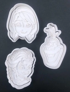 Frozen Elsa Olaf Anna caras cortador de galletas fondant sellos conjunto de 3 estampadores - Imagen 1 de 1