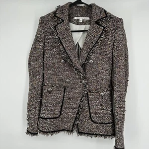 Giacca donna Veronica Barba Theron tweed blazer scollato bordo sfilacciato taglia 2 Bro - Foto 1 di 7