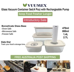 VUUMEX Glass Vacuum Food Storage Container Set with Rechargeable Pump - Picture 1 of 6