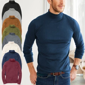 PARA HOMBRES CUELLO REDONDO MANGA LARGA ALGODÓN TOP POLO CUELLO TORTUGA NUEVO CON ETIQUETAS - Imagen 1 de 13