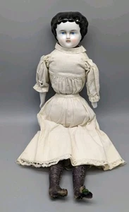 Antike 18 Zoll deutsche gedrechselte Schulter Porzellankopf Puppe Leder Schuhe Kleid - Bild 1 von 11