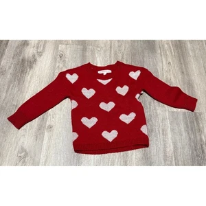 Love First Heart Sweater Sparkle Knit Valentine's Day Outfit Red Size 5 - Picture 1 of 5