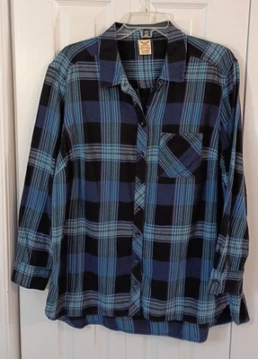 Ladies Blue*Black Plaid Button Up Shirt-Long Sleeve-PLUS SIZE 1X/16W-Faded Glory - Image 1 of 2