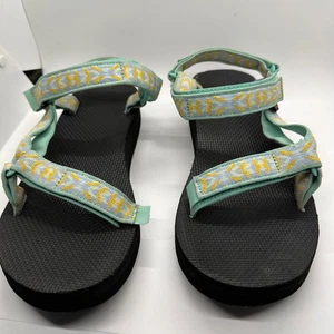 Teva Women's Flatform Universal Beach Pool Sandals Size 10 Aqua Yellow Pattern - Picture 1 of 11