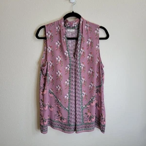 Max Studio transparente lila rosa Blumendruck V-Ausschnitt ärmellos Tunika Top Gr. unbekannt - Bild 1 von 6