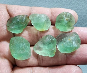 6 Pcs Adorable A+ Green Fluorite Rough Gemstone Crystal Rough Raw Size 17-21 MM - Picture 1 of 8