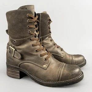Taos Women’s Boots Crave Combat Lace Up Brown Leather Cap Toe Moto EU 37 US6 6.5 - Picture 1 of 13