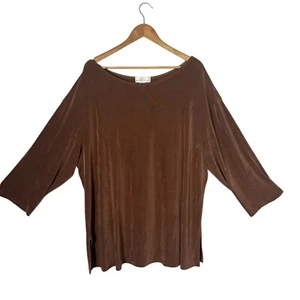 Soft Surroundings Plus Size Brown Tunic Top 3/4 Sleeve Womens 3X Stretch Blouse - Picture 1 of 9