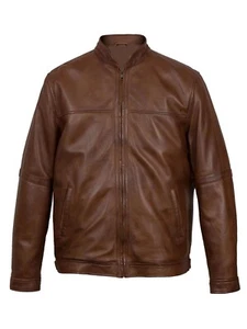Men’s Motorcycle Biker Vintage Cafe Racer Distressed Brown Real Leather Jacket - Foto 1 di 6