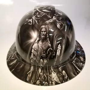 NEW FULL BRIM Hard Hat custom hydro dipped JESUS WITH ANGELS PREMIUM EDITION - Picture 1 of 5
