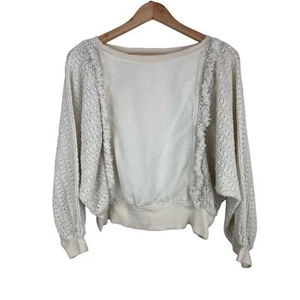 Free People Women's Size S Cream Crochet Lace Fringed Dolman Sleeve Sweatshirt - Picture 1 of 8