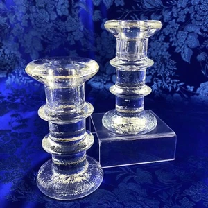 Pair Iittala Style Finland Art Crystal Candle Holder Danish Modern Vtg Festivo - Picture 1 of 10