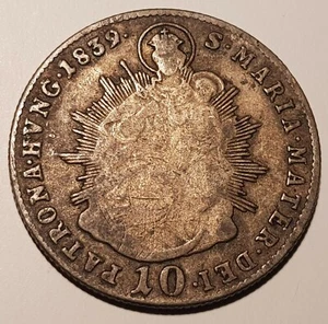 1839 Hungary 10 Krajkzar Virgin Mary Silver Coin - Picture 1 of 2