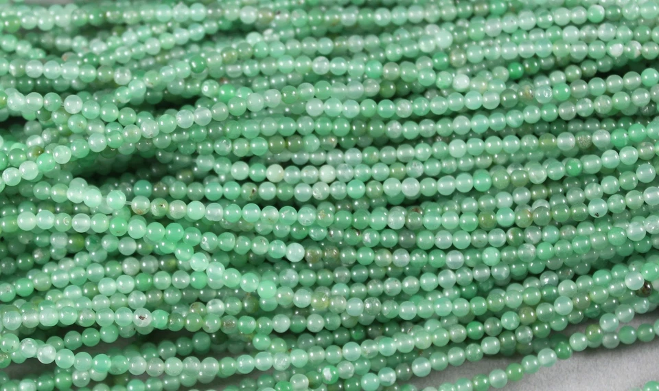 HERMOSA CRISOPRASA VERDE MANZANA TRANSLÚCIDA 3MM CUENTAS REDONDAS 16" HEBRA Foto 1 de 1