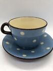 babbacombe pottery blue and white spot cup and saucer
