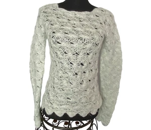 SLEEPING ON SNOW Women Snowflake Sweater Crochet Lightweight Size M Lt Blue 16-5 - Picture 1 of 16