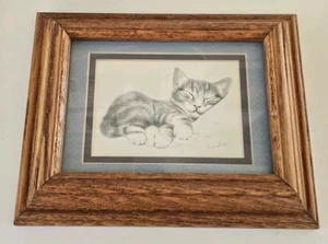 Virginia Miller Sleeping Kitten Charcoal Medium Print Oak Photo Frame 7.5"X9.5" - Picture 1 of 9