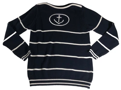 Suéter Jason Maxwell Mujer Talla M Azul Rayas Ancla Bordado Cuello Barco Foto 1 de 4