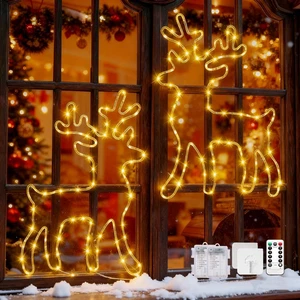 Renna Di Natale Luminosa, 2 Pezzi 45 LED Luci Di Natale Finestra 8 Modalità Con  - Foto 1 di 12