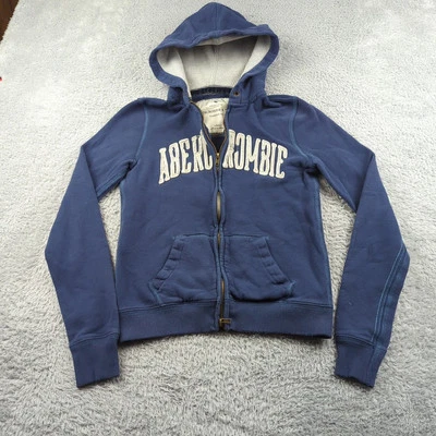 Sudadera con Capucha Y2K Abercrombie Fitch Para Mujer M Azul Cremallera Parche Universitario Adirondack Foto 1 de 4