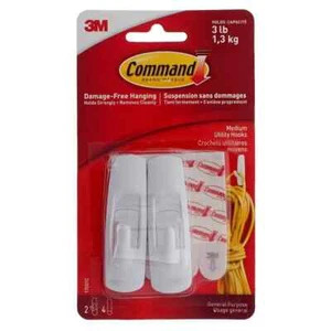 3M COMMAND 2Pk White Medium Hooks Case of 6 FREE SHIPPING - Picture 1 of 1