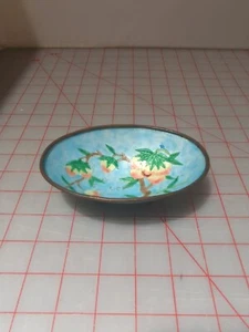 Antique QING Chinese ENAMEL on Copper Bowl Trinket PIN DISH LOTUS Flower - Picture 1 of 4