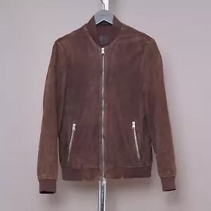 ALL SAINTS Suede Leather Jacket SMALL Mens Biker Bomber Brown KAIGO Celebrity S - Picture 1 of 23