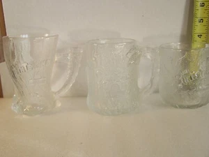 3 McDonalds Flintstones Glass Mugs Cup Clear Frosted Pre-Dawn, Treemendous -1993 - Picture 1 of 10