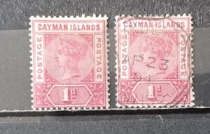 CAYMANS-1901 lot 2 timbres ( 1 neuf avec charnière/ 1 oblitéré) fil. CA Y&T# 2