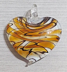 Colgante de corazón soplado de vidrio para hacer joyas naranja negro blanco transparente - Imagen 1 de 4