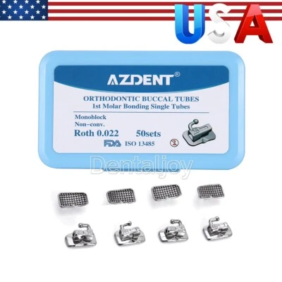 AZDENT Tubos bucales de ortodoncia dental 1er molar Bondable Roth 022 monobloque - Image 1 of 4