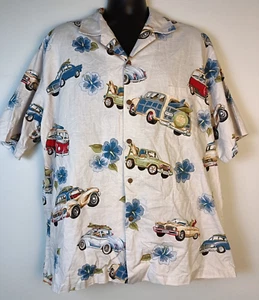Pacific Legend 2X Linen Blend Hawaiian Pocket Shirt Surfer/Auto/Hibiscus Print - Picture 1 of 8