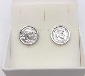 Gemelli camicia argento 925 polsini uomo donna cufflinks gioiello moneta romana - Foto 1 di 4