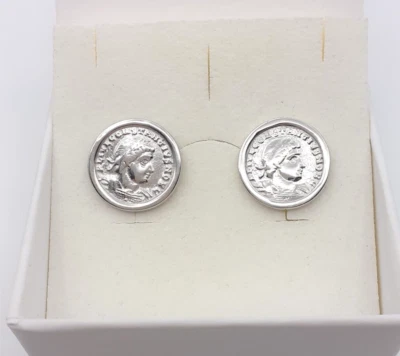 Gemelli camicia argento 925 polsini uomo donna cufflinks gioiello moneta romana - Immagine 1 di 4