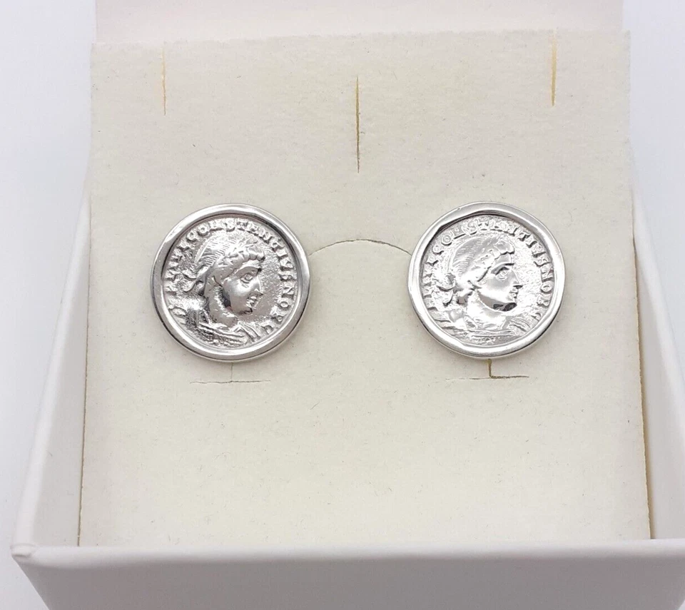 Gemelli camicia argento 925 polsini uomo donna cufflinks gioiello moneta romana - Immagine 1 di 4